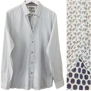 Ted Baker Men’s 100% Cotton Blue/White Abstract Print Button Down Shirt‎ Size XL